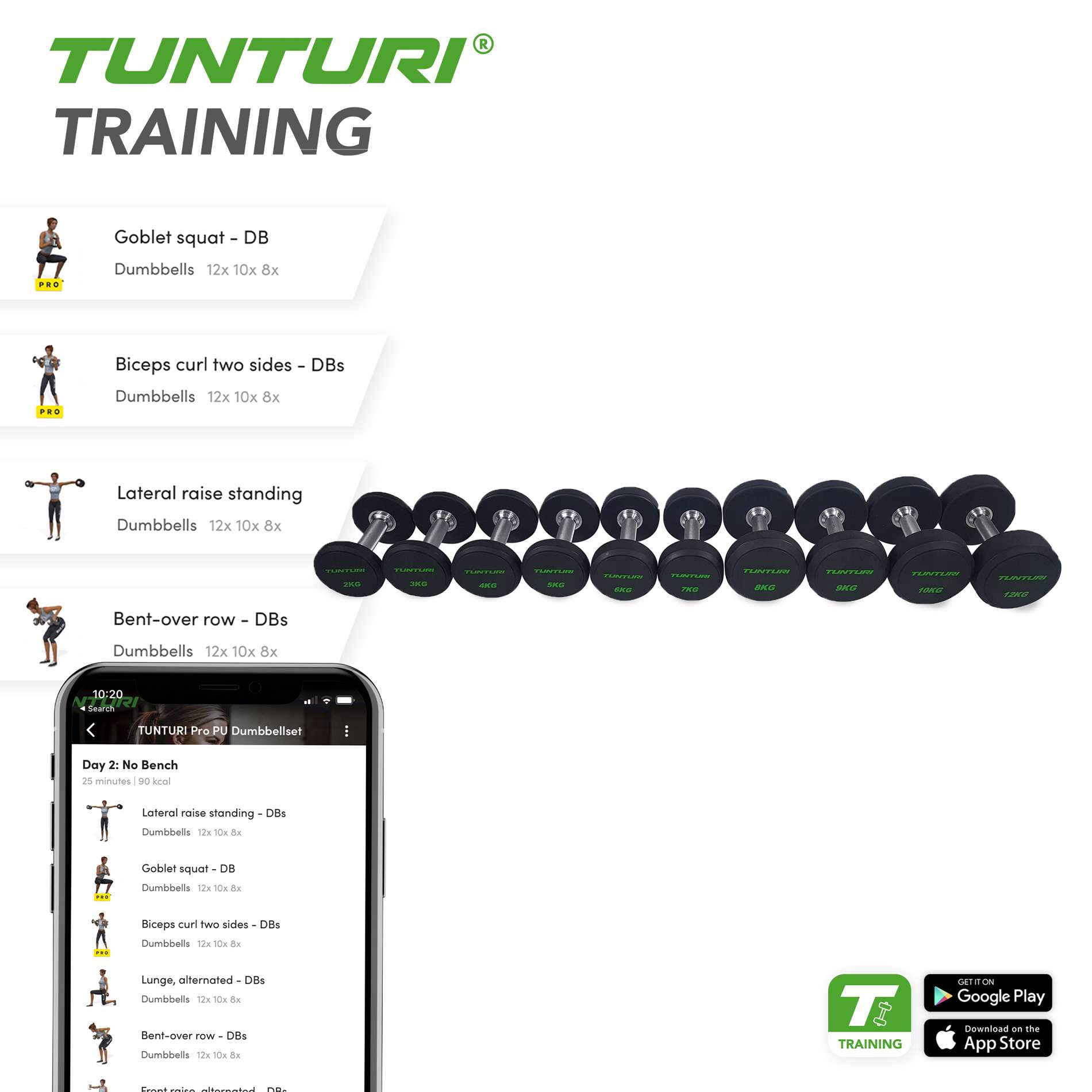 Hantlid TUNTURI PU Pro Dumbbell Set 34-42kg (5prs, 380kg) - Image 4