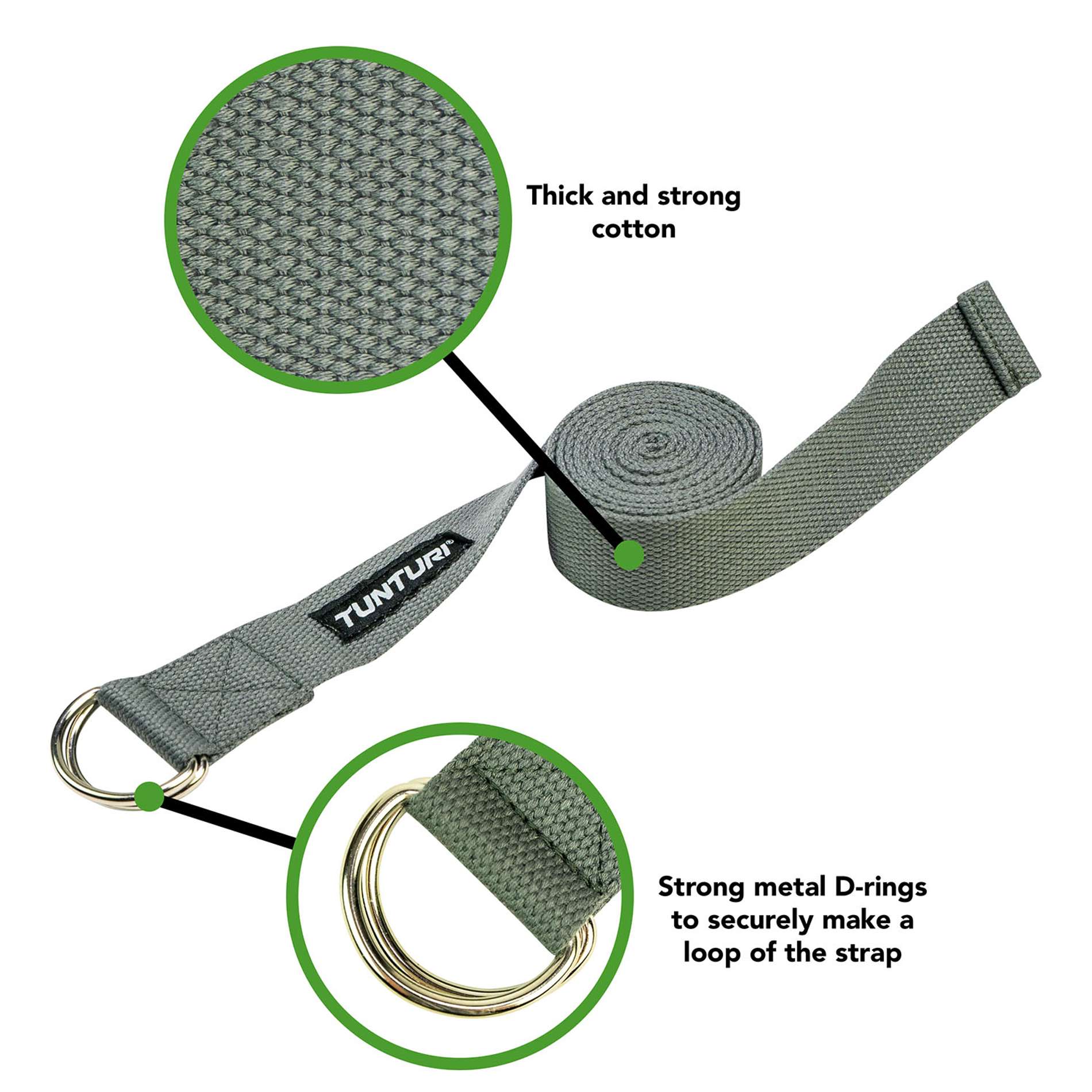 Jooga pael TUNTURI Yoga Straps, 200cm, hall - Image 4