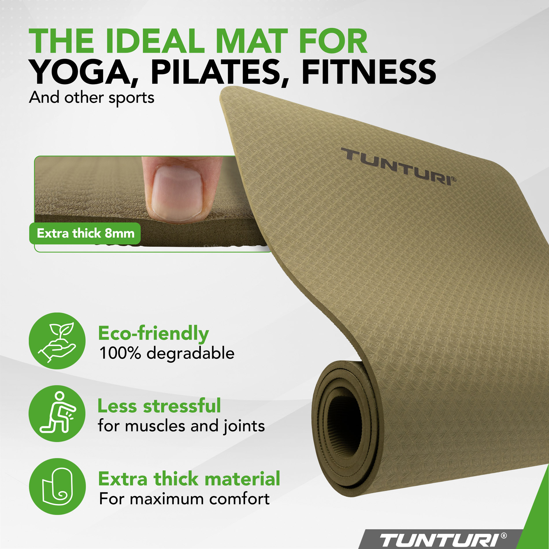 Joogamatt Tunturi Yogamat 8mm, Army Green - Image 7