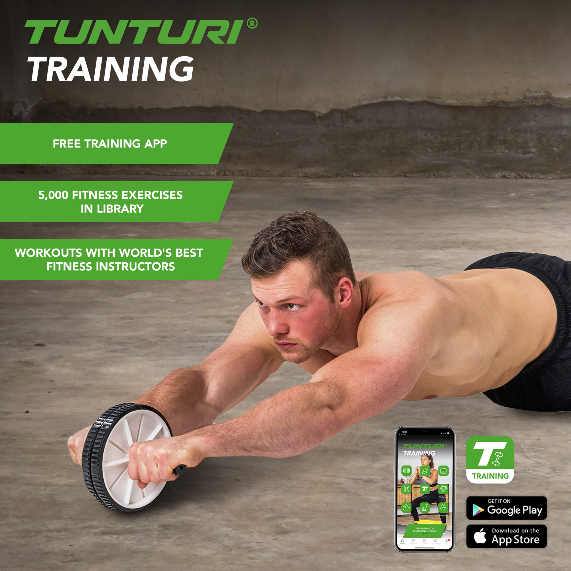 Kõhulihaste treeningrull TUNTURI Double Exercise Wheel - Image 4