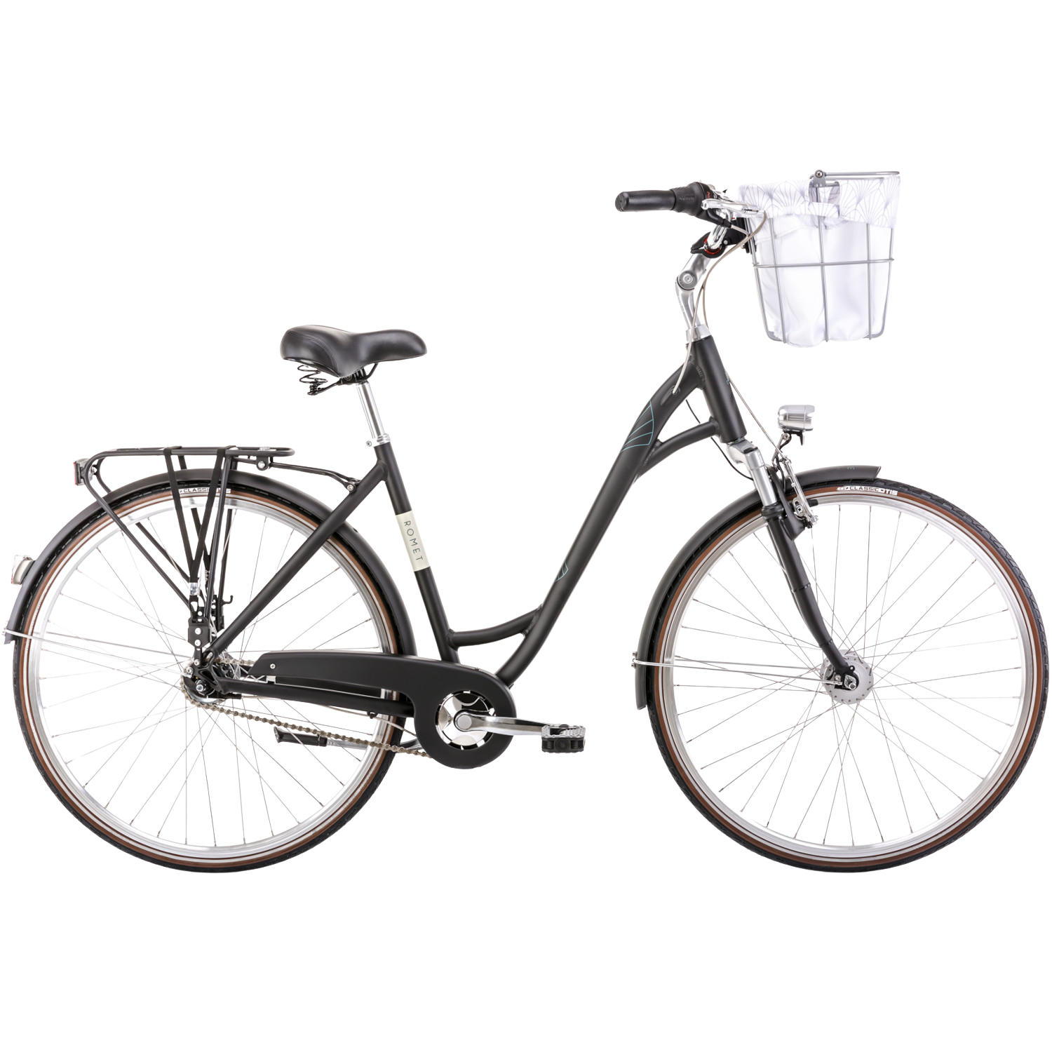 Jalgratas ROMET Art Deco Lux, esikorviga, must (M)