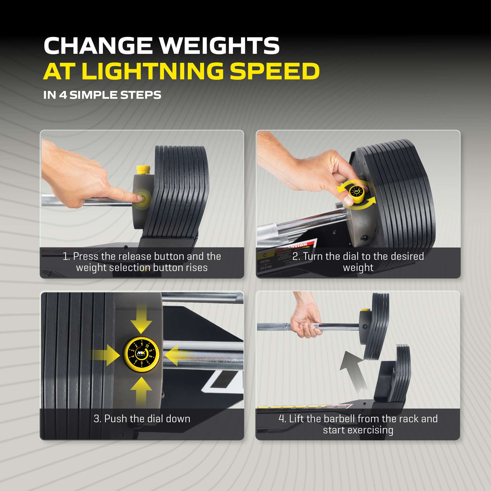 Reguleeritav tõstekang TUNTURI MX100 Barbell 12,8 - 45,5 kg - Image 7