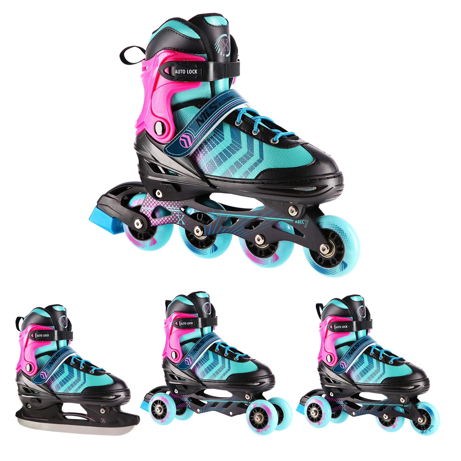 4in1 (rull)uisud NILS EXTREME NH18192A In-line Skates/Hockey Ice Skates, M (34-38), Black/Violet - Image 2